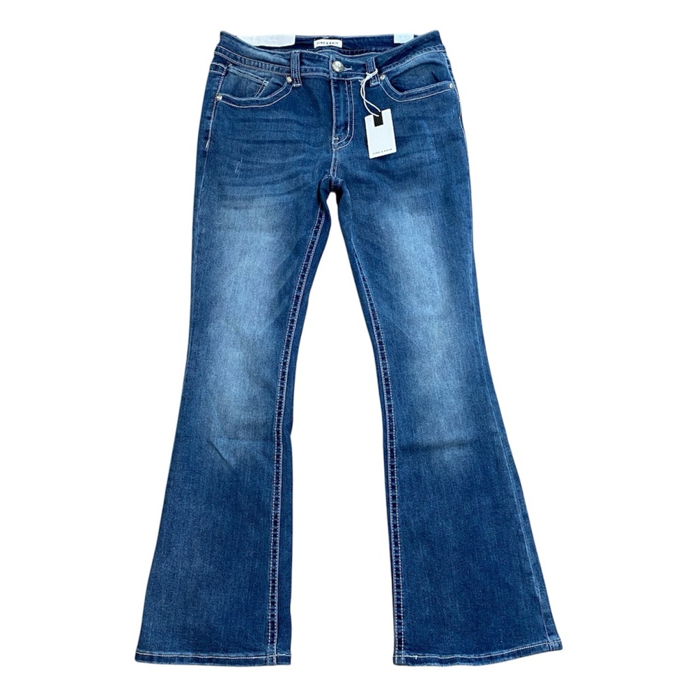 Fire & Rain Comfort Denim Embellished Western Bootcut Women's Blue Jeans